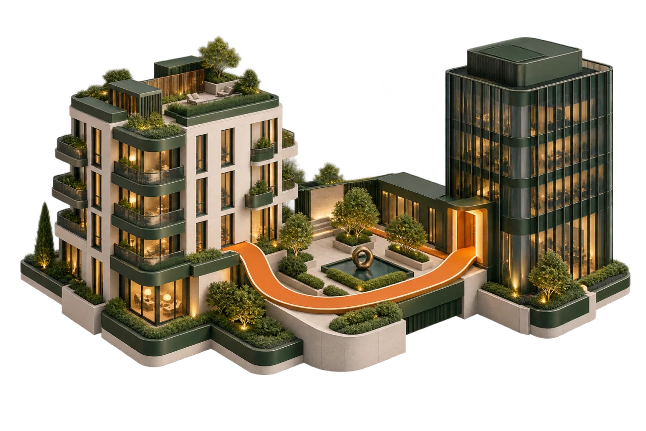 A connected portfolio of residential and commercial buildings